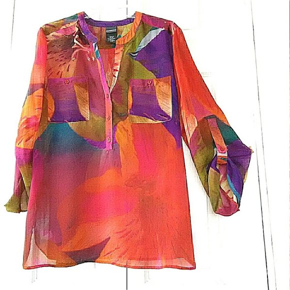 Covington Tops - Artistic & Colorful Sheer Tunic Top Size XL